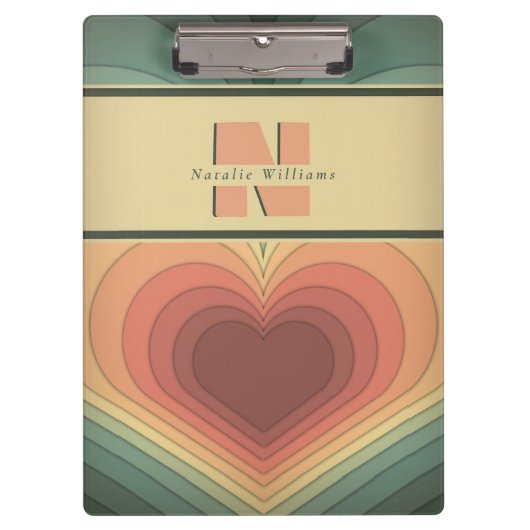 Retro Funky Romantic Monogram Heft Clipboard Klemmbrett (Vorderseite)
