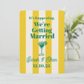 Retro Funky Striped Green Yellow Wedding Einladung (Stehend Vorderseite)