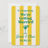 Retro Funky Striped Green Yellow Wedding Einladung (Vorderseite)
