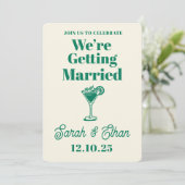 Retro Funky Striped Green Yellow Wedding Einladung (Stehend Vorderseite)