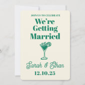 Retro Funky Striped Green Yellow Wedding Einladung (Vorderseite)