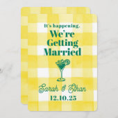 Retro Funky Striped Green Yellow Wedding Einladung (Vorne/Hinten)