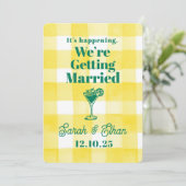 Retro Funky Striped Green Yellow Wedding Einladung (Stehend Vorderseite)