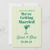 Retro Funky Striped Green Yellow Wedding Einladung (Vorderseite)