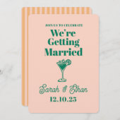 Retro Funky Striped Green Yellow Wedding Einladung (Vorne/Hinten)