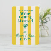 Retro Funky Striped Green Yellow Wedding Einladung (Stehend Vorderseite)