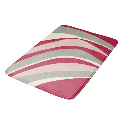 Retro Funky Wavy Lines Magenta Pink Gray Badematte (Schrägansicht)