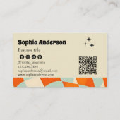 Retro Funky Wavy Muster mit QR Code Visitenkarte (Rückseite)
