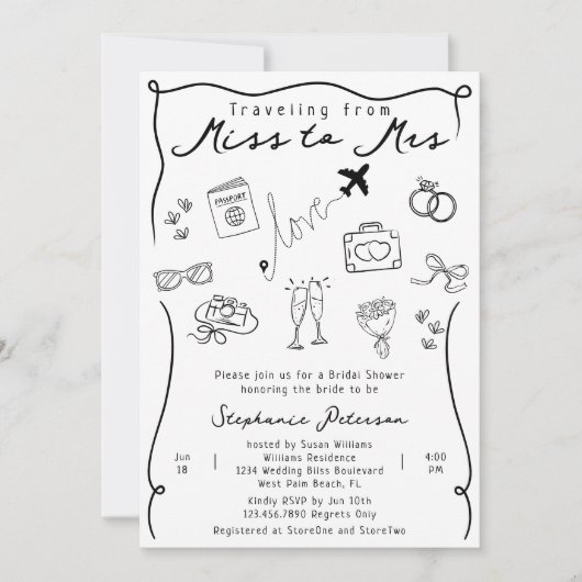 Retro Funky Whimsical Miss an Mrs. Brautparty Einladung (Vorderseite)