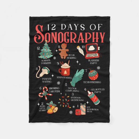 Retro Funny 12 Days Of Sonography Ultrasound Tech  Fleecedecke (Vorderseite)
