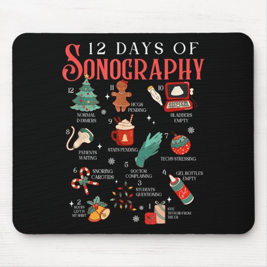 Retro Funny 12 Days Of Sonography Ultrasound Tech Mousepad (Vorne)
