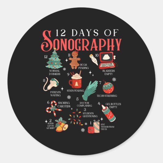 Retro Funny 12 Days Of Sonography Ultrasound Tech Runder Aufkleber (Vorderseite)