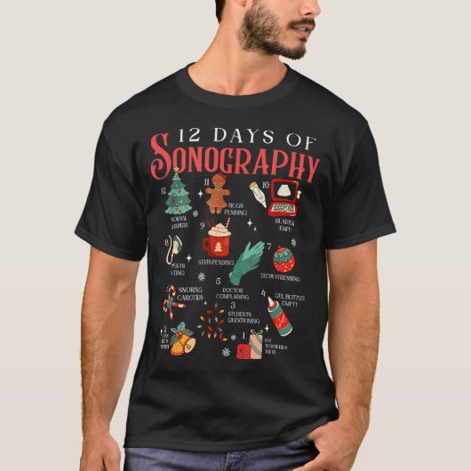 Retro Funny 12 Days Of Sonography Ultrasound Tech T-Shirt (Vorderseite)