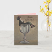 Retro Funny Birthday Card Lady Wine Glass Custom Karte (Gelbe Blume)