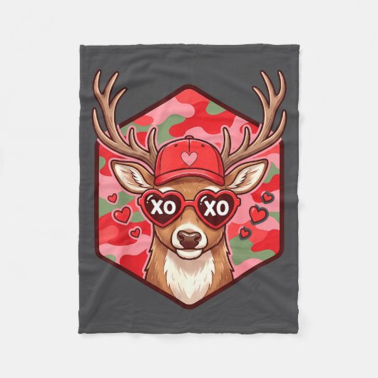 Retro Funny Boys Valentines Day Hunting Deer Camo  Fleecedecke (Vorderseite)