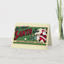 Retro Funny Cartoon Naughty oder Nice Niedlich Cus Feiertagskarte