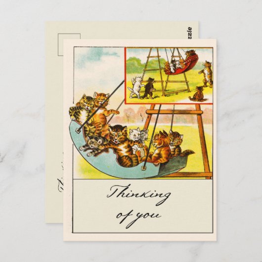 Retro Funny Cats Playing on Swing Thinking Postkarte (Vorne/Hinten)