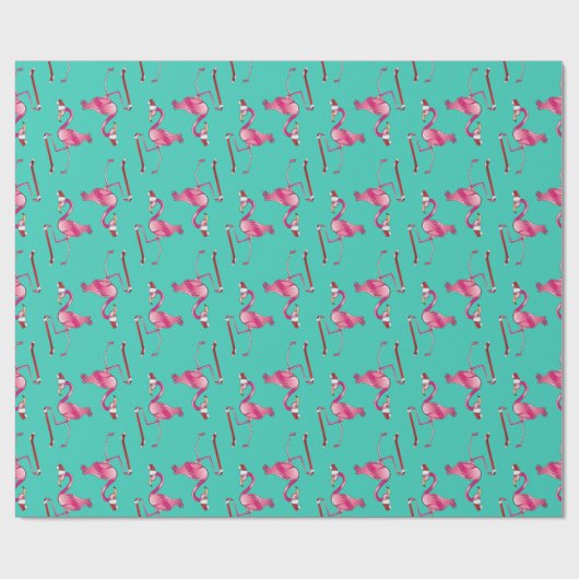 Retro Funny Christmas Flamingo mit langem Strumpf Geschenkpapier (Flach)