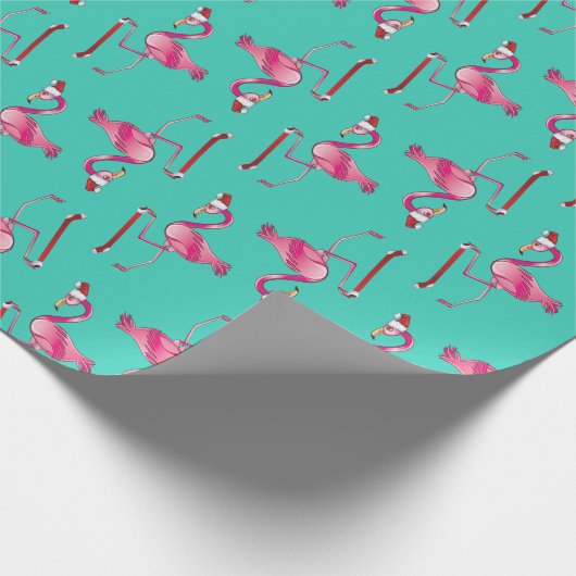 Retro Funny Christmas Flamingo mit langem Strumpf Geschenkpapier (Ecke)