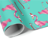 Retro Funny Christmas Flamingo mit langem Strumpf Geschenkpapier (Rolleneckpunkt)