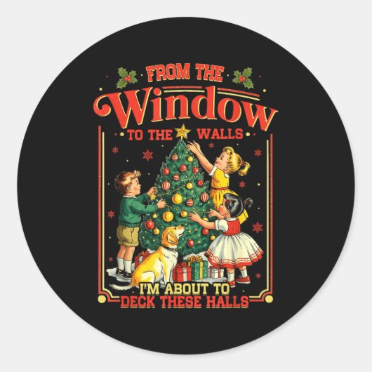 Retro Funny Christmas Holiday From The Windows To  Runder Aufkleber (Vorderseite)