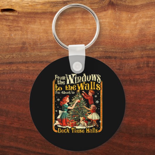 Retro Funny Christmas Holiday From The Windows To Schlüsselanhänger (Vorderseite)