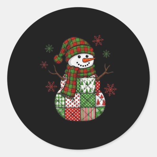Retro Funny Christmas Patchwork Snowman Xmas Holid Runder Aufkleber (Vorderseite)