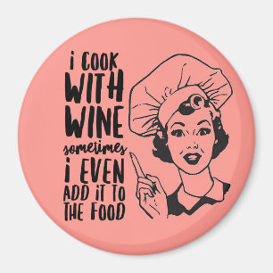 Retro Funny Cooking mit Wine Magnet