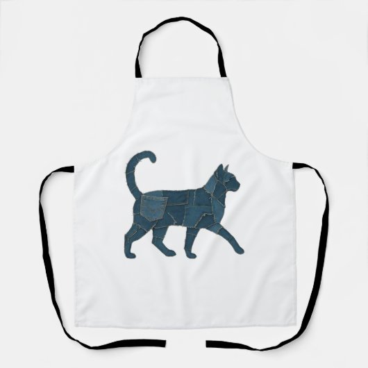 Retro Funny Denim Patch Animal Cat T - Shirt Schürze (Vorderseite)