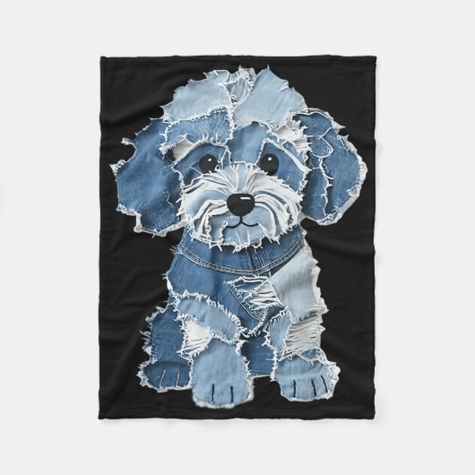 Retro Funny Denim Patch Animal Dog Print Fleecedecke (Vorderseite)