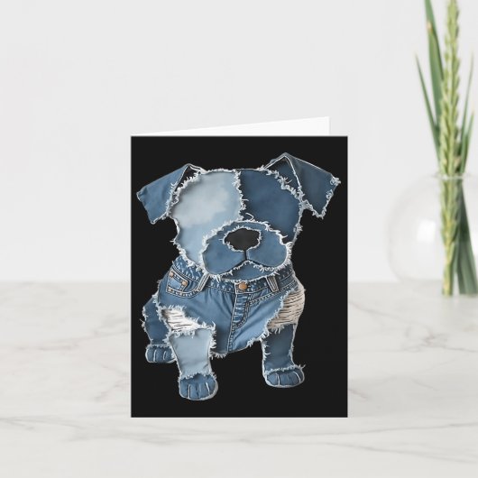 Retro Funny Denim Patch Animal Dog Print Karte (Vorderseite)