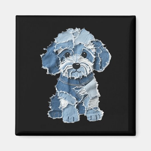 Retro Funny Denim Patch Animal Dog Print Magnet (Vorne)