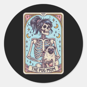Retro Funny Der Mops Hund Mama Tarot Karte Skeleto Runder Aufkleber