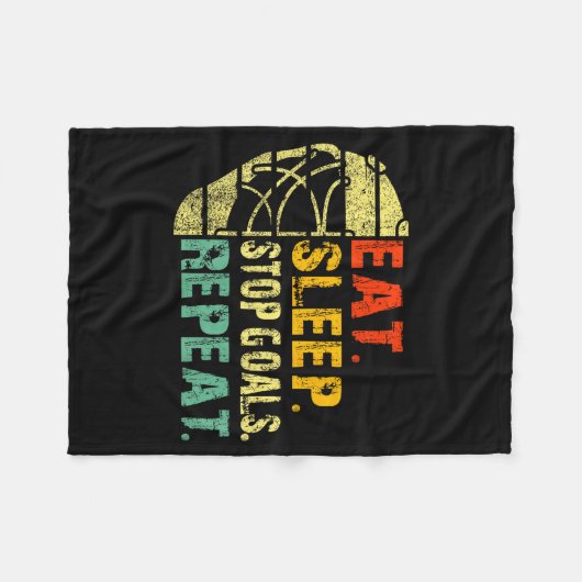 Retro Funny Eat Sleep Stop Goals Repeat Ice Hockey Fleecedecke (Vorderseite (Horizontal))