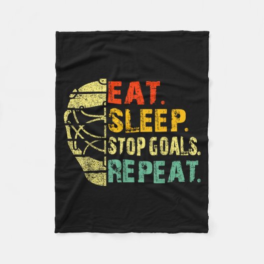 Retro Funny Eat Sleep Stop Goals Repeat Ice Hockey Fleecedecke (Vorderseite)