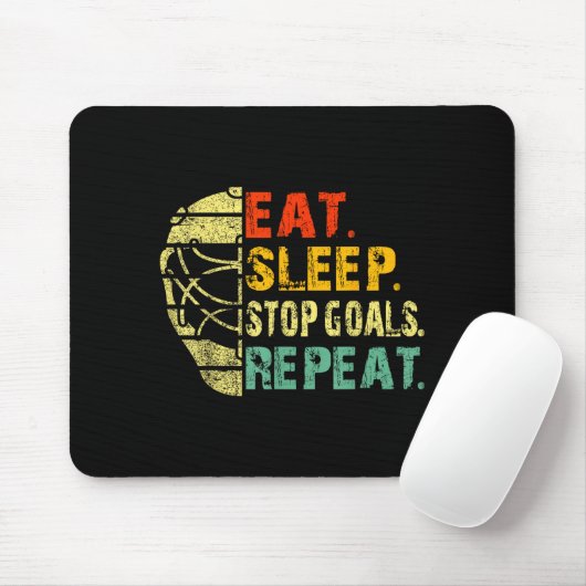 Retro Funny Eat Sleep Stop Goals Repeat Ice Hockey Mousepad (Mit Mouse)
