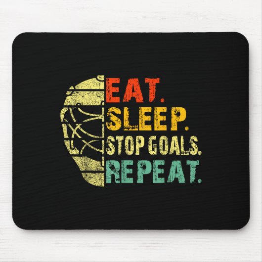 Retro Funny Eat Sleep Stop Goals Repeat Ice Hockey Mousepad (Vorne)