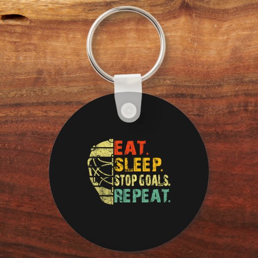 Retro Funny Eat Sleep Stop Goals Repeat Ice Hockey Schlüsselanhänger (Vorderseite)