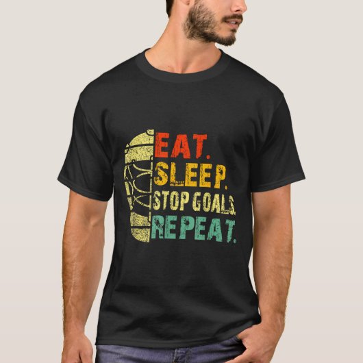 Retro Funny Eat Sleep Stop Goals Repeat Ice Hockey T-Shirt (Vorderseite)