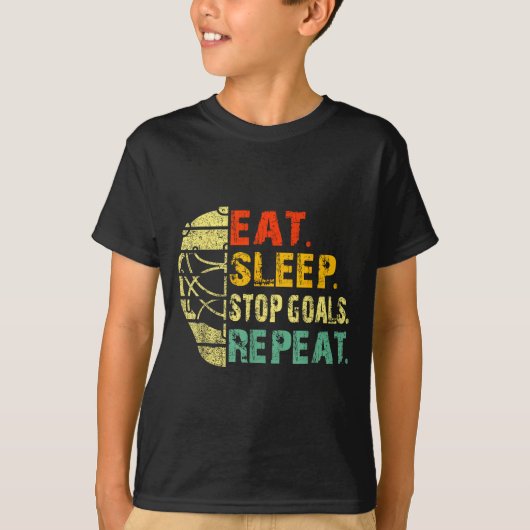 Retro Funny Eat Sleep Stop Goals Repeat Ice Hockey T-Shirt (Vorderseite)