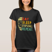 Retro Funny Eat Sleep Stop Goals Repeat Ice Hockey T-Shirt (Vorderseite)