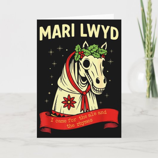 Retro Funny Folklore Skeleton Horse Mari Lwyd Yule Karte (Vorderseite)
