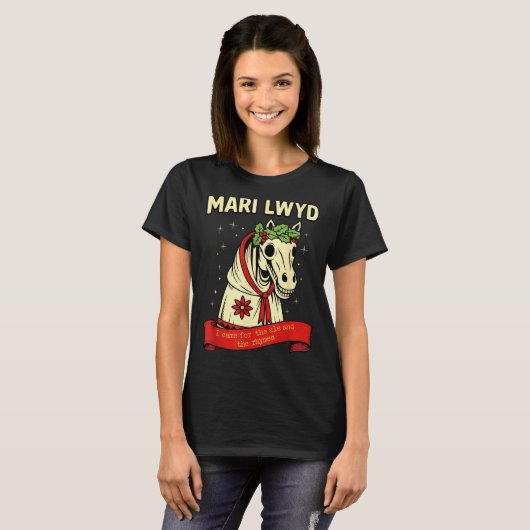 Retro Funny Folklore Skeleton Horse Mari Lwyd Yule T-Shirt (Vorne ganz)