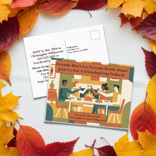 Retro Funny Friendsgiving Potluck Clinkbrille Feiertagspostkarte