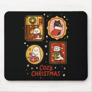 Retro Funny Gemütlicher Weihnachtsrahmen Ghost Cat Mousepad