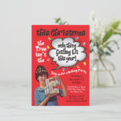 Retro Funny Getting Lit Christmas Cocktail Party Einladung (Stehend Vorderseite)