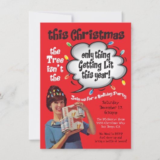 Retro Funny Getting Lit Christmas Cocktail Party Einladung (Vorderseite)