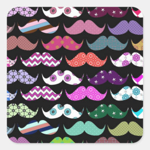 Retro Funny Girly Mustache Mustache Muster Quadratischer Aufkleber