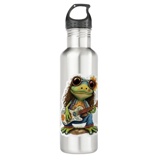 Retro Funny Hippie Frog Weber Glass Piano Edelstahlflasche (Vorderseite)