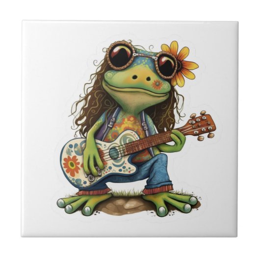 Retro Funny Hippie Frog Weber Glass Piano Fliese (Vorderseite)
